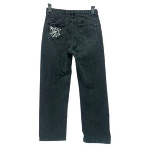 Y2K Grunge Distressed Black‎ Jeans Wide Leg Spider Web Goth 29x29